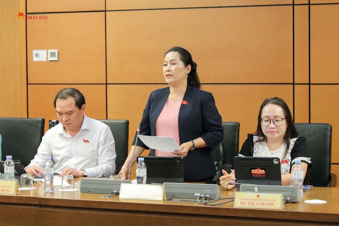 ĐBQH Đinh Thị Hồng Minh (Quảng Ngãi) phát biểu. Ảnh Hồ Long