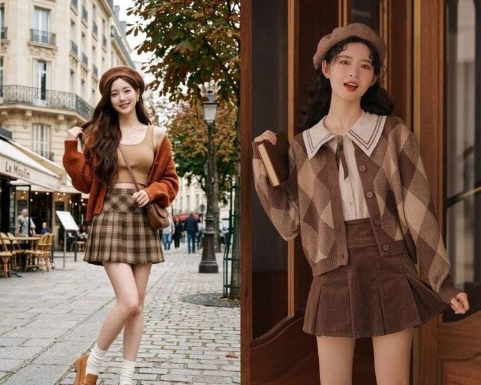 Chân váy caro phối cùng áo len trơn hoặc áo khoác len kẻ caro mặc ngoài sơ mi là gợi ý giúp phụ nữ U40 làm mới phong cách mùa thu. Bảng màu trầm như nâu, xám, xanh navy kết hợp với loafer hoặc boots thấp cổ tạo nét cổ điển mà vẫn phù hợp với đời sống thường ngày.