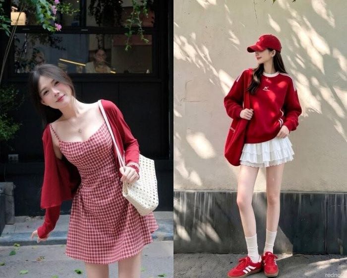 Một chiếc áo hoodie đỏ phối cùng chân váy màu trắng mang đến diện mạo nổi bật mà vẫn dễ ứng dụng trong đời thường. Với những dịp cần vẻ ngoài nữ tính hơn, váy đỏ dáng midi kết hợp cùng giày cao gót thấp hoặc boots sẽ là lựa chọn đáng thử.