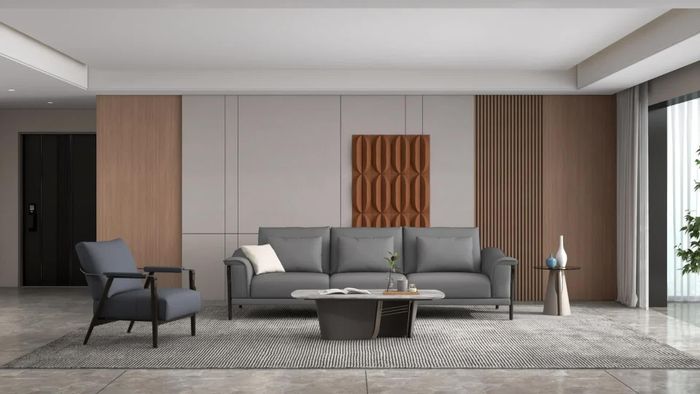 Với phòng khách rộng, việc kê sofa sát tường dễ khiến không gian rời rạc, thiếu cảm giác quây quần