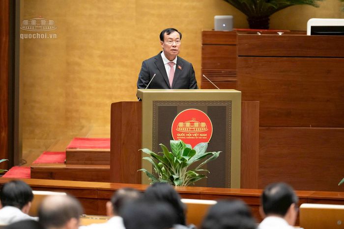 Chủ nhiệm Ủy ban Quốc phòng, An ninh và Đối ngoại của Quốc hội Lê Tấn Tới trình bày báo cáo thẩm tra. Ảnh: media.quochoi.vn