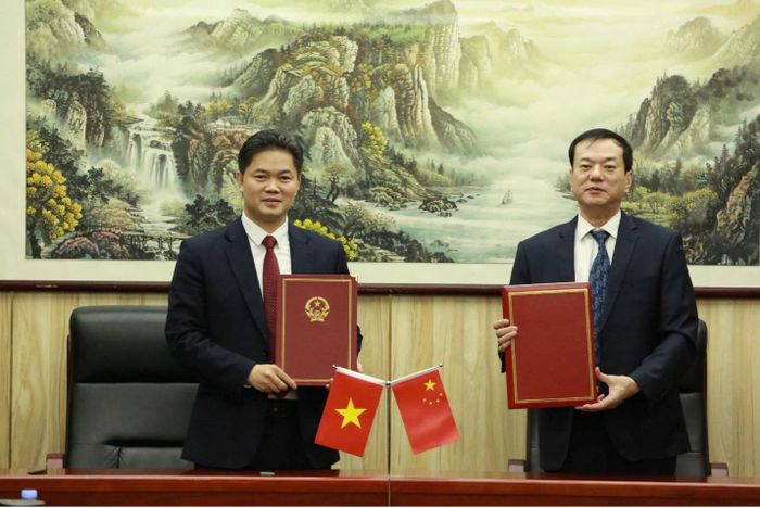 Thứ trưởng Thường trực Bộ Y tế Vũ Mạnh Hà và ông Lưu Kim Phong, Phó Chủ nhiệm Ủy ban Y tế Sức khỏe Quốc gia Trung Quốc, Cục trưởng Cục Quản lý Trung y Quốc gia Trung Quốc trao đổi hợp tác giữa hai bên.
