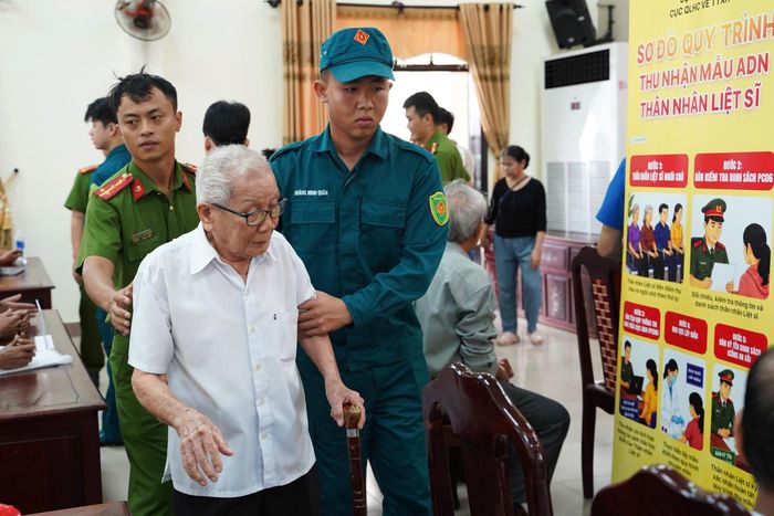 Tại điểm thu nhận, các khâu được triển khai theo quy trình, từ kiểm tra giấy tờ tùy thân, rà soát thông tin liệt sĩ, xác minh mối quan hệ huyết thống đến thu nhận mẫu sinh phẩm ADN. Ảnh: PV.