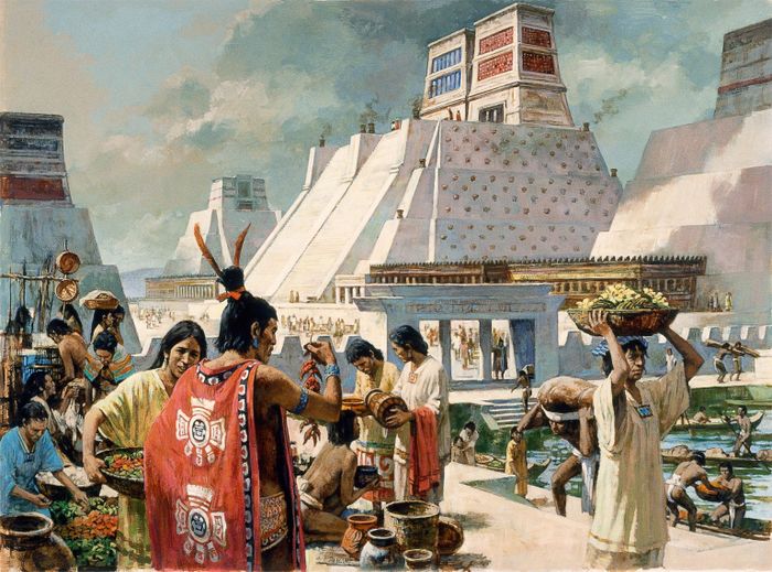 Tranh vẽ quang cảnh Aztec. Ảnh: Natgeo.