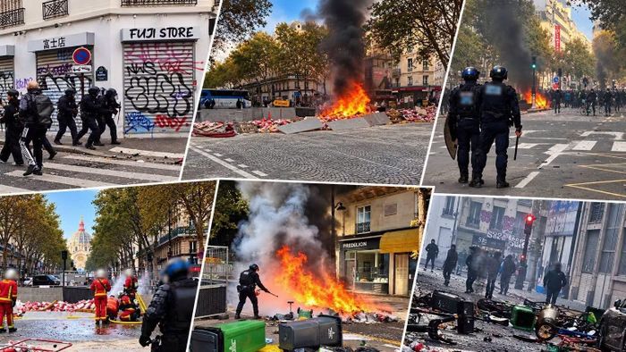 Các lực lượng an ninh và cứu hỏa xử lý các vụ đốt phá tại Paris. Theo Bộ Nội vụ Pháp, có 2.397 vụ bắt giữ, 997 cảnh sát và hiến binh bị thương. (Ảnh: Alliance Police National 75)