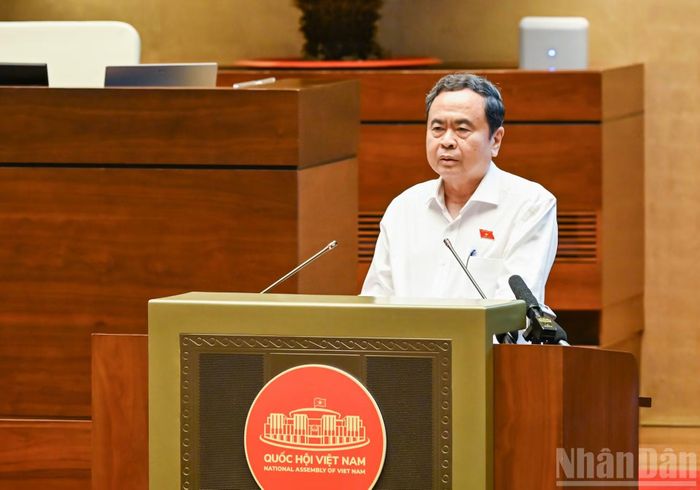 Chủ tịch Quốc hội Trần Thanh Mẫn phát biểu tại gặp mặt. (Ảnh: DUY LINH)