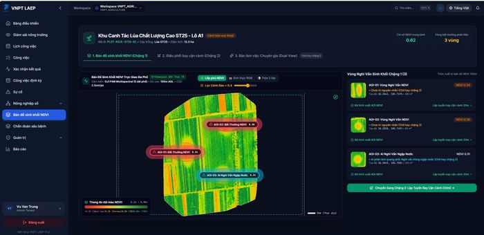 Bản đồ giám sát sinh khối cây trồng qua hình ảnh UAV truyền về. Ảnh: H.H