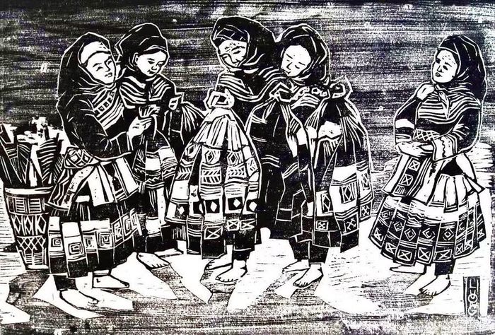 Gái quê tôi; Chất liệu Khắc gỗ; Kích thước 40cm x 60cm (Giải B giải thưởng VHNT).