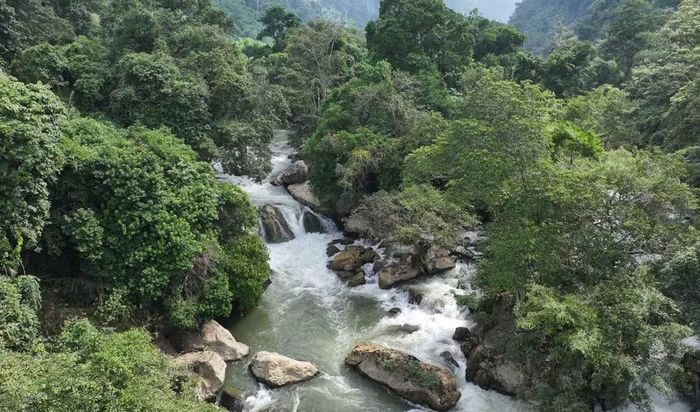 Đoàn khảo sát tại thác Đầu Đẳng.