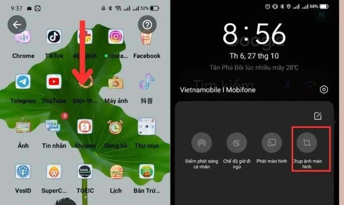 Vuốt màn hình để mở Trung tâm điều khiển.