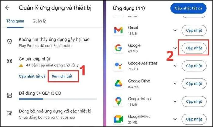Nhấn Xem chi tiết để kiểm tra danh sách ứng dụng.
