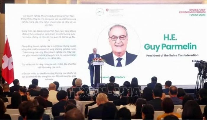 Tổng thống Guy Parmelin phát biểu.tại Diễn đàn Kinh tế Việt Nam-Thụy Sỹ 2026, ngày 18/10. (Nguồn: TTXVN)