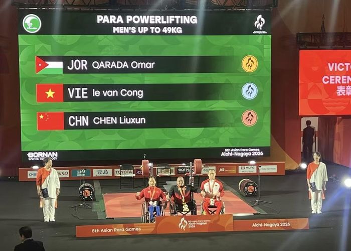 Lực sĩ Lê Văn Công (bìa trái) giành thành tích xuất sắc. Ảnh: chụp màn hình