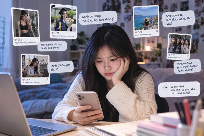 Con gái Gen Z chịu nhiều áp lực trong thời đại mới. Ảnh minh họa bằng AI.