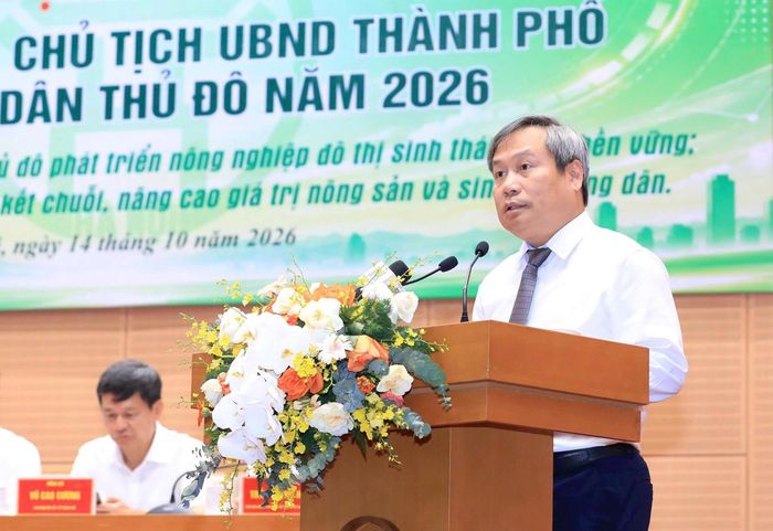 Chủ tịch UBND TP Hà Nội Vũ Đại Thắng phát biểu trong hội nghị đối thoại với nông dân