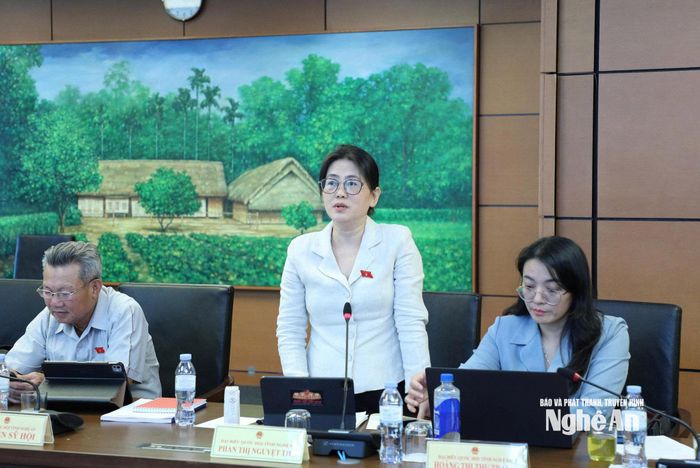 Đại biểu Phan Thị Nguyệt Thu - Chánh án TAND tỉnh phát biểu thảo luận. Ảnh: Khánh Duy