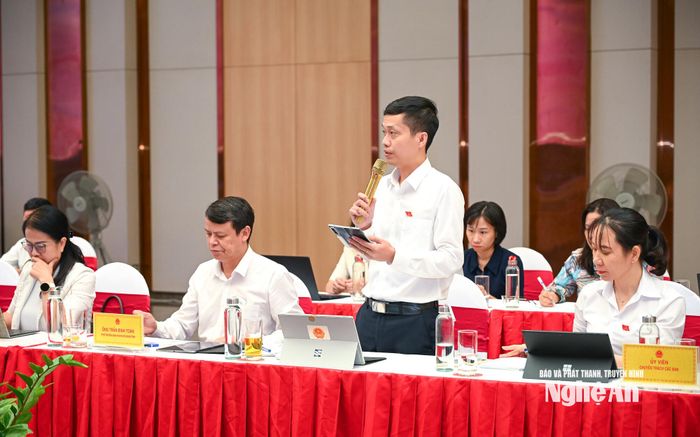Ủy viên chuyên trách Ban Kinh tế - Ngân sách HĐND tỉnh Nguyễn Kỳ Thanh phát biểu tại phiên giải trình. Ảnh: Thành Cường