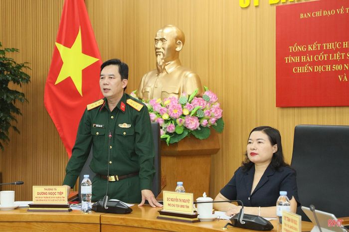 Thượng tá Dương Ngọc Tiệp - Phó Chỉ huy trưởng Bộ Chỉ huy quân sự tỉnh phát biểu.