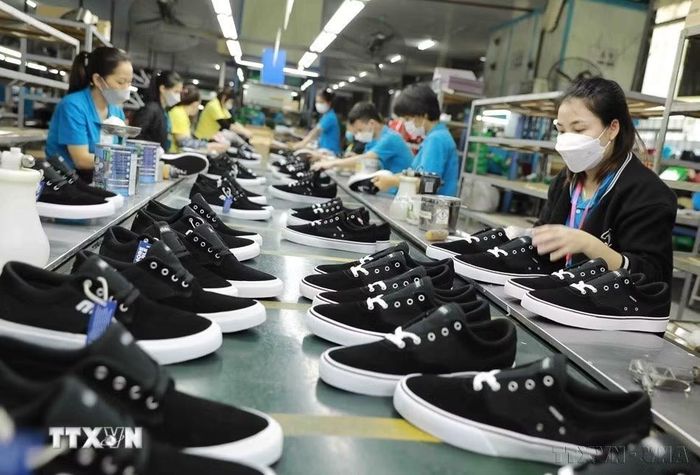 Mặt hàng xuất khẩu chủ yếu của Việt Nam sang Đan Mạch gồm dệt may, giày dép, đồ gỗ, hàng thủ công mỹ nghệ, thiết bị điện và cà phê. Trong ảnh: Giày xuất khẩu của Công ty hóa dệt Hà Tây (Hà Nội). (Ảnh: Vũ Sinh/TTXVN)