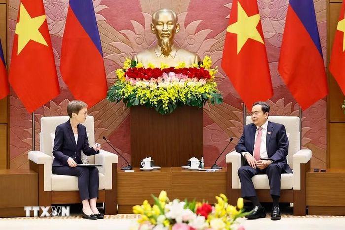 Chủ tịch Quốc hội Trần Thanh Mẫn hội kiến Thủ tướng Công quốc Liechtenstein Brigitte Haas. (Ảnh: Doãn Tấn/TTXVN)