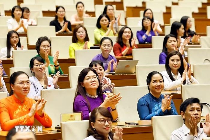 Các nữ đại biểu Quốc hội khóa XVI dự gặp mặt. (Ảnh: Doãn Tấn/TTXVN)