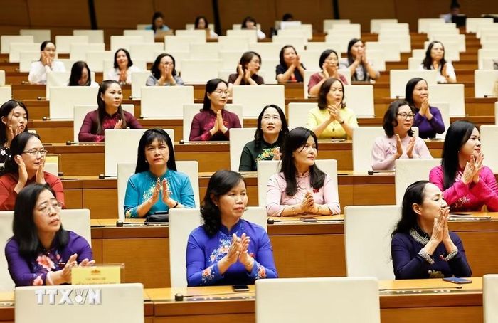 Các nữ đại biểu Quốc hội khóa XVI dự gặp mặt. (Ảnh: Doãn Tấn/TTXVN)