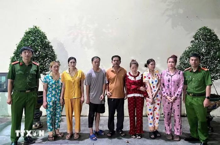 Các đối tượng liên quan hoạt động môi giới mại dâm. (Ảnh: TTXVN phát)