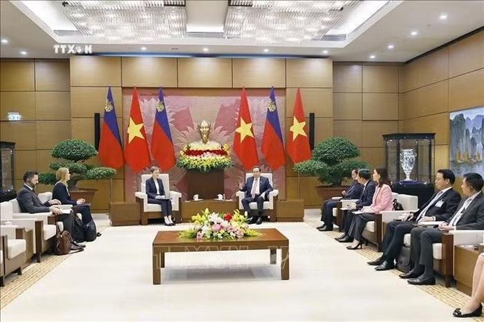 Chủ tịch Quốc hội Trần Thanh Mẫn hội kiến Thủ tướng Công quốc Liechtenstein Brigitte Haas. Ảnh: Doãn Tấn/TTXVN