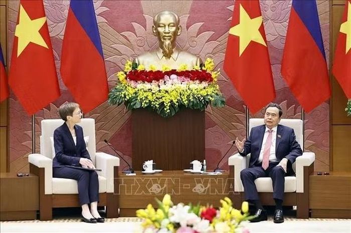 Chủ tịch Quốc hội Trần Thanh Mẫn hội kiến Thủ tướng Công quốc Liechtenstein Brigitte Haas. Ảnh: Doãn Tấn/TTXVN