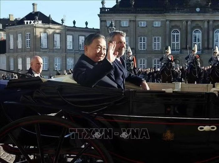 Tổng Bí thư, Chủ tịch nước Tô Lâm và Nhà Vua Đan Mạch Frederik X. Ảnh: Thống Nhất/TTXVN