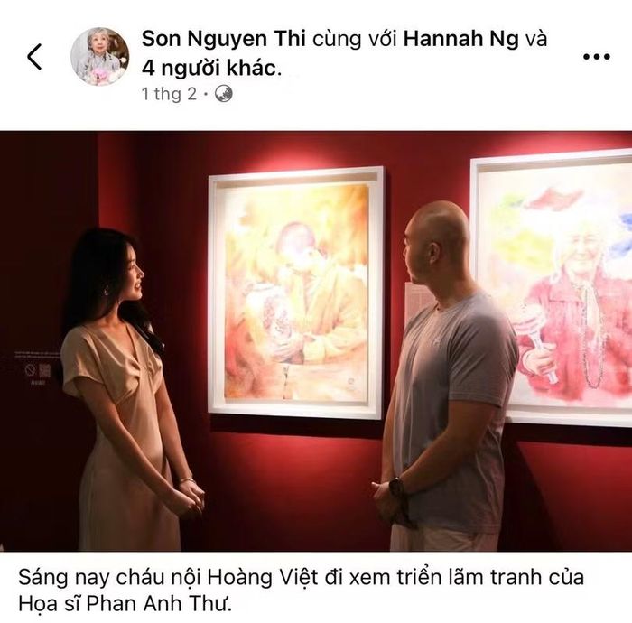 Bà Nguyễn Thị Sơn, nhà sáng lập Sơn Kim Group từng chia sẻ hình ảnh cháu nội và họa sĩ Anh Thư trên Facebook cá nhân hồi tháng 2 vừa qua. Ảnh chụp màn hình.