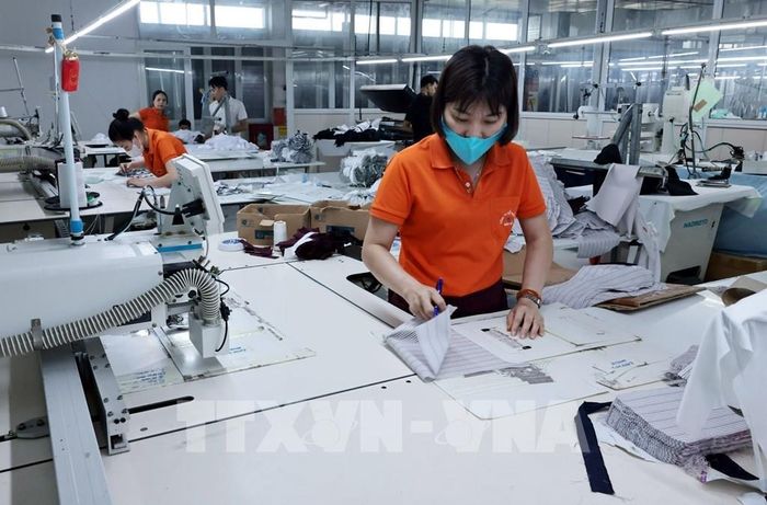 Công ty May Hưng Việt đầu tư máy móc hiện đại đáp ứng nhu cầu chất lượng ngày càng cao của thị trường. Ảnh: Trần Việt - TTXVN