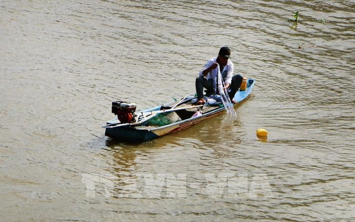 Trên những dòng sông, con kênh mênh mang nước bạc, người dân cần mẫn thả lưới, giăng câu bắt cá tôm. Ảnh: Duy Khương – TTXVN