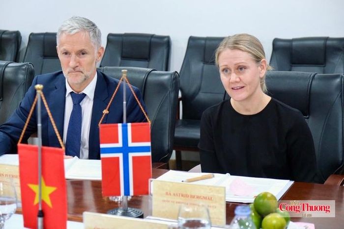 Bà Astrid Bergmål, Quốc vụ khanh Bộ Ngoại giao Na Uy phát biểu.