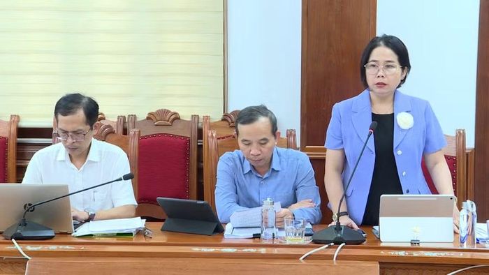 Giám đốc Sở Văn hóa - Thể thao và Du lịch Đỗ Thị Diệu Hạnh báo cáo tại cuộc họp. Ảnh: Phi Long
