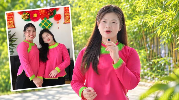 Tình yêu với văn hóa dân tộc Giáy cùng sự ủng hộ từ gia đình là động lực để Hồng Tươi theo đuổi ước mơ của mình. (Mẹ của Hồng Tươi bên trái)
