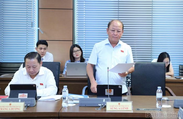 Đại biểu Sùng A Lềnh - Phó Trưởng đoàn chuyên trách Đoàn đại biểu Quốc hội tỉnh Lào Cai tham gia thảo luận tại tổ.