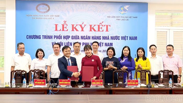 Ngân hàng Nhà nước Chi nhánh Khu vực 4 và Hội Liên hiệp Phụ nữ tỉnh Lào Cai ký kết chương trình phối hợp giai đoạn 2026 - 2030.
