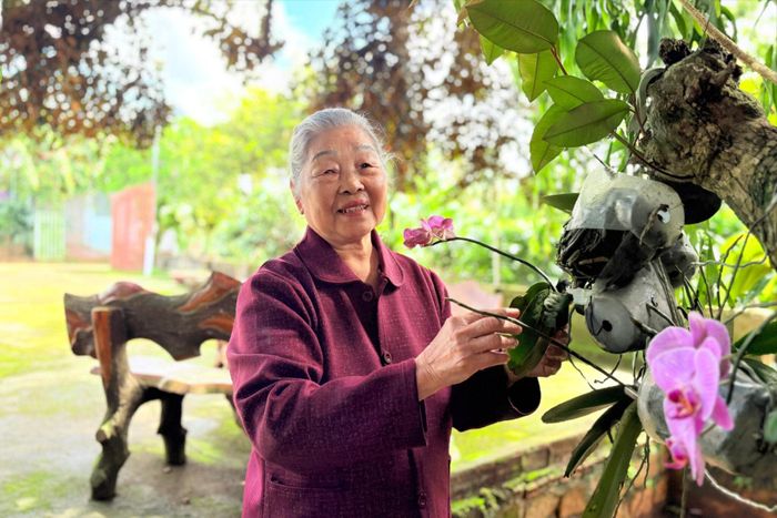 Niềm vui của bà Hoàng Thị Khương là được chăm chút từng góc nhỏ trong nhà