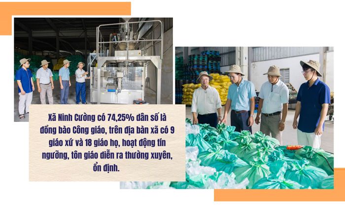 Lãnh đạo xã Ninh Cường cùng các đảng viên trẻ tham quan mô hình sản xuất của Công ty TNHH Cường Tân, xã Ninh Cường.
