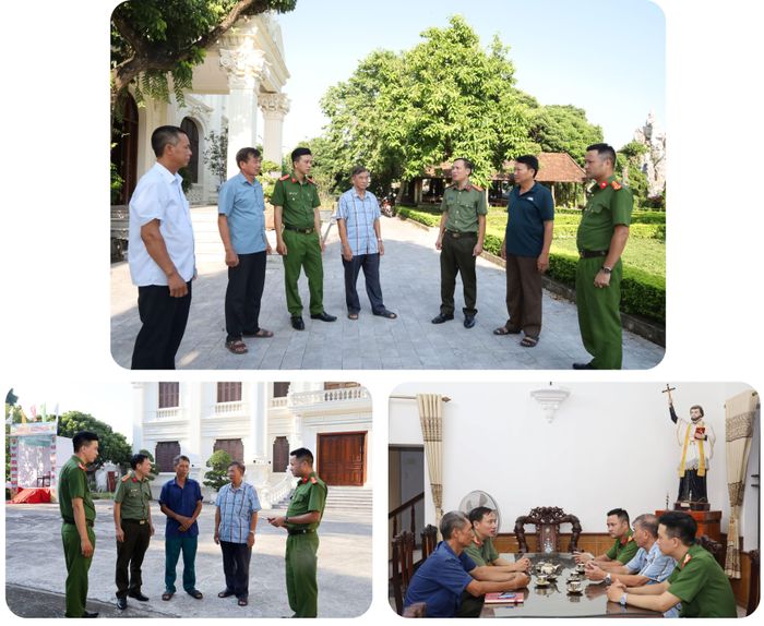 Cán bộ Công an xã Thanh Bình, Chi bộ thôn Khoái Quán gặp gỡ đại diện Giáo xứ An Khoái và Giáo xứ Văn Quán.