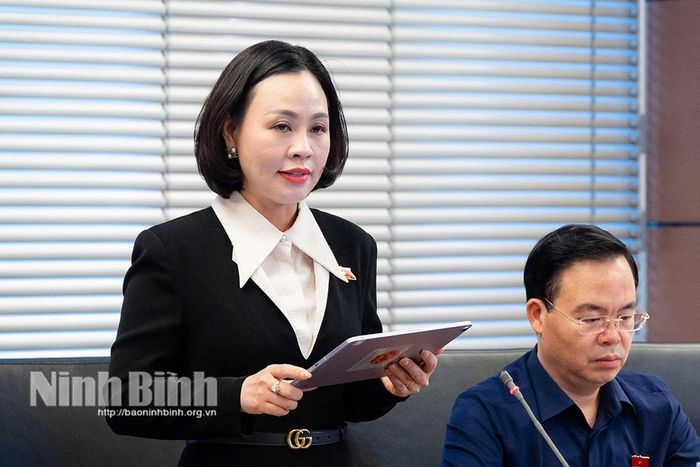 Đại biểu Trần Thị Hồng Thanh, Tỉnh ủy viên, Phó Trưởng Đoàn ĐBQH chuyên trách tỉnh Ninh Bình thảo luận tại Tổ.