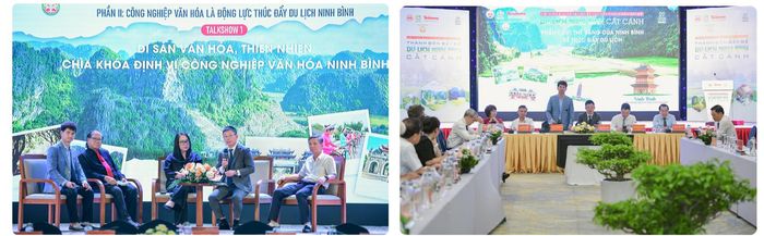Toàn cảnh và phiên thảo luận tại hội thảo "Đưa công nghiệp văn hóa thành đòn bẩy để du lịch Ninh Bình cất cánh", nơi các chuyên gia, nhà quản lý Trung ương và địa phương hiến kế nhiều giải pháp chiến lược cho tỉnh.