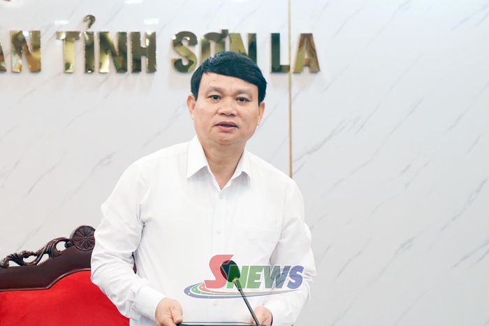 Đồng chí Đặng Ngọc Hậu, Phó Chủ tịch UBND tỉnh, Phó Trưởng đoàn công tác phát biểu tại cuộc họp.