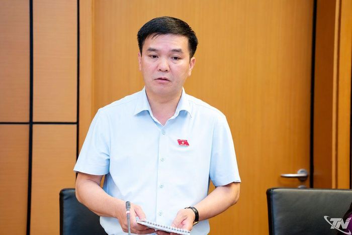 Đại biểu Hà Sỹ Huân, Phó Trưởng đoàn chuyên trách Đoàn ĐBQH tỉnh Thái Nguyên, phát biểu.