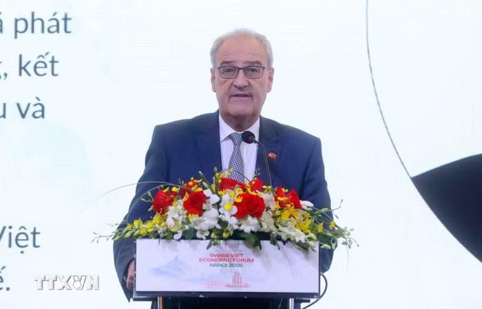 Tổng thống Guy Parmelin phát biểu tại Diễn đàn Kinh tế Việt Nam - Thụy Sĩ 2026 ngày 18/10. Ảnh: Phạm Kiên/TTXVN