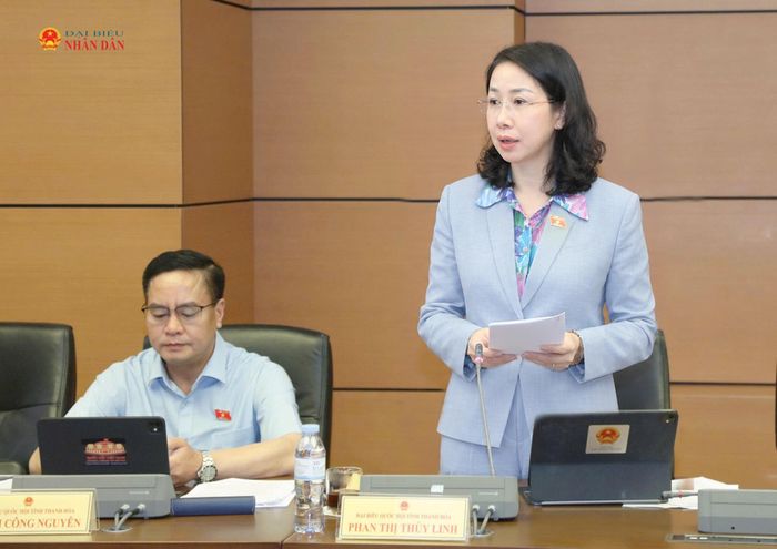 ĐBQH Phan Thị Thùy Linh (Thanh Hóa) phát biểu thảo luận tổ. Ảnh: An Nhiên