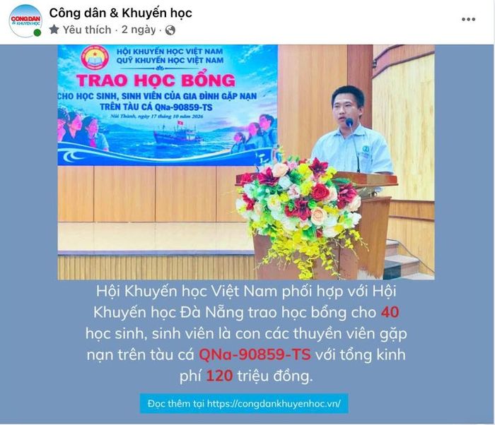 Fanpage Tạp chí Công dân và Khuyến học có liên kết với website Tạp chí điện tử.