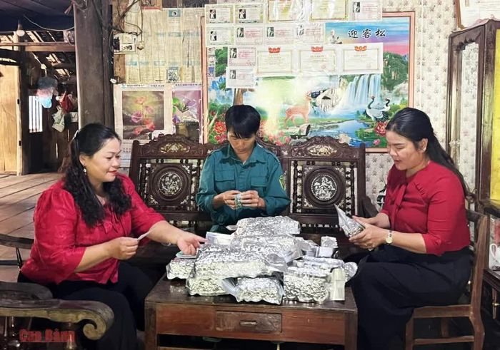 Sản phẩm chè Thị Ngân, xã Thạch An được đóng gói, dán nhãn mác trước khi đưa ra thị trường.