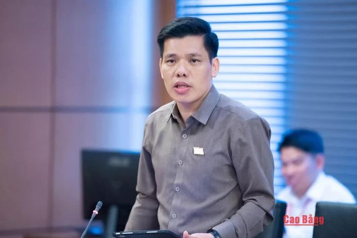 Đại biểu Dương Mạc Kiên, Phó trưởng đoàn chuyên trách Đoàn đại biểu Quốc hội tỉnh phát biểu.